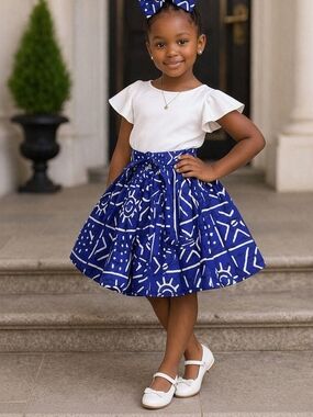 Blue Patterned Girl Skirt